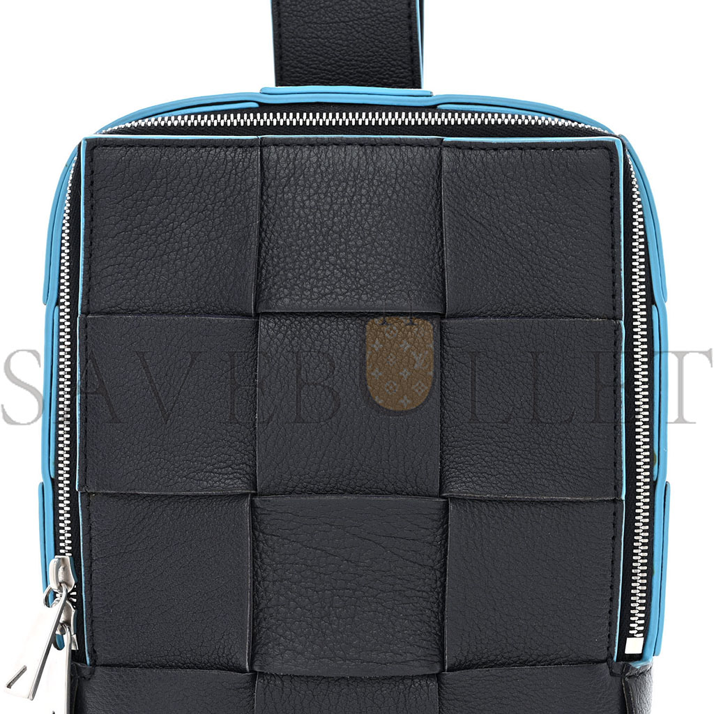 BOTTEGA VENETA GRAINED CALFSKIN INTRECCIO MINI CASSETTE SLING BAG DEEP BLUE POOL  (20*15*5cm)